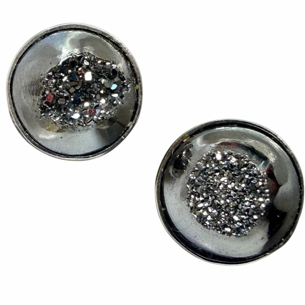 PJC 925 Sterling Silver Druzy Quartz Stud Earrings
